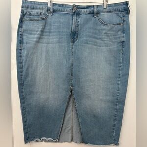 Light Wash Denim Pencil Skirt with Front Slit